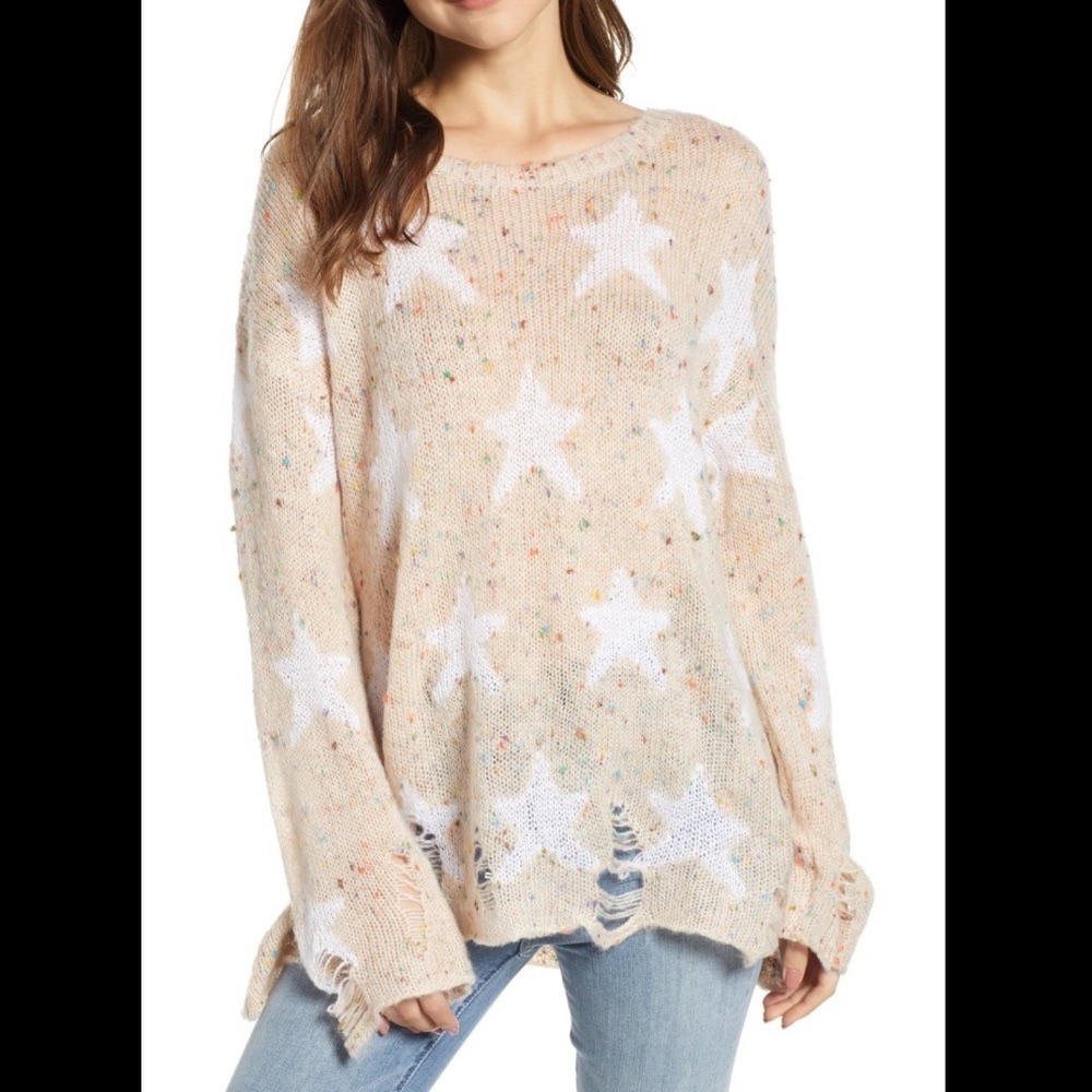 Wildfox Seeing Stars Lennon Sweater Spotted Distressed Stars Size M